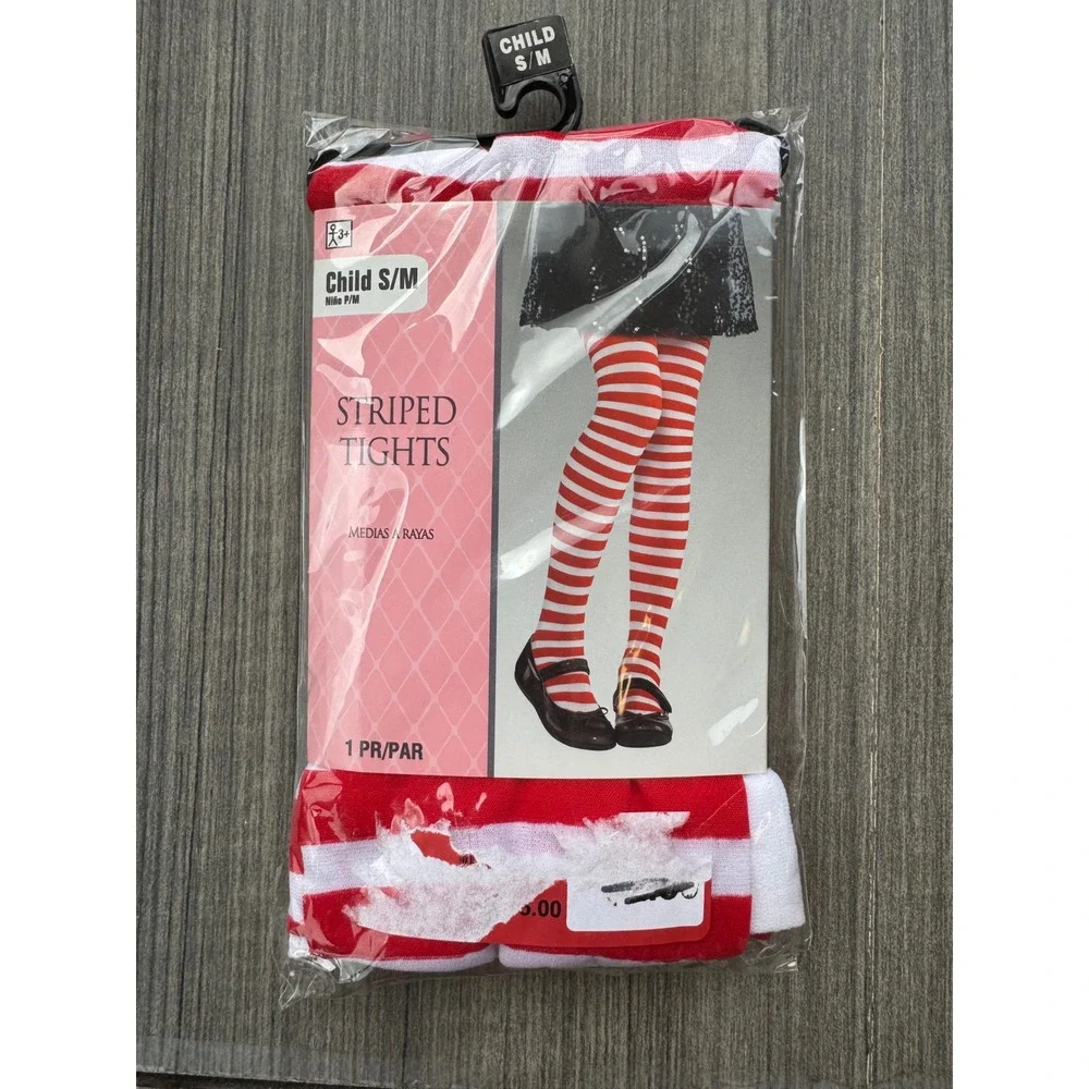 Amscan Child SM Red White Striped Tights Kids Costume Hosiery 844815 Up to 65lbs